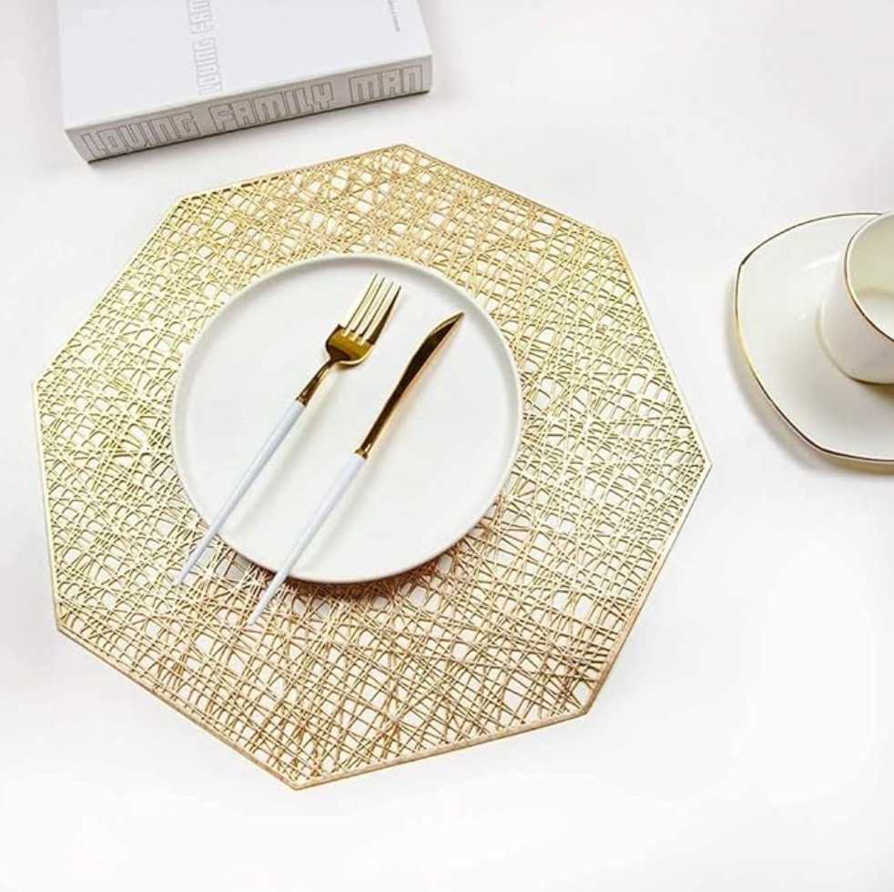 Placemats for Dining Table/Beautiful Design Dining Mat/Mat for Bed-Side Table/Center Table, Dining Table/Shelves - (Golden Octagon Mat)